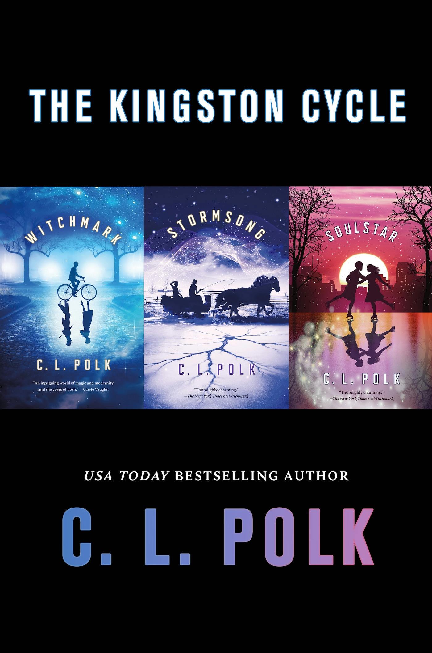 The kingston Cycle, available as a ebook bundle. all three covers of the Kingston Cycle novels arranged side by side on a black background.